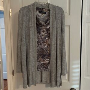 Kasper Gray Cardigan with Paisley Top